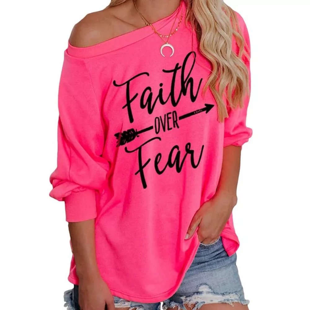Faith Hoodie Long Off One Shoulder Sweatshirt Sweater